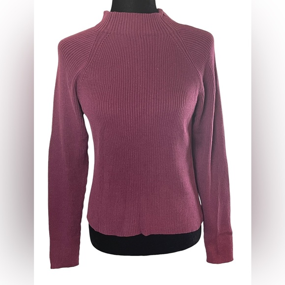 Chandler Hill Mock Neck Fitted Knit Sweater Plum Color. - Picture 1 of 5
